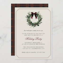 Convites Modern Preppy Plaid Wreath Christmas Party