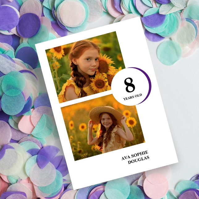 Convites Modern Purple 2 Multi Photos Birthday  (Criador carregado)