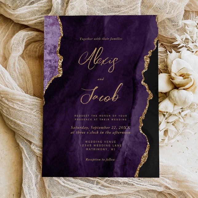 Convites Modern Purple Agate Chic Script Wedding (Criador carregado)