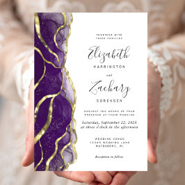 Convites Modern Purple Gold Ink Wedding Invitation