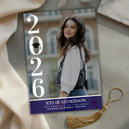 Convites Modern Purple Graduation Cap Senior Photo