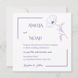 Convites Modern Purple Line Art Floral Wedding Invitation