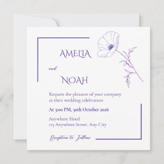 Convites Modern Purple Line Art Floral Wedding Invitation