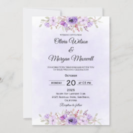 Convites Modern Purple Minimalist Floral Wedding Invitation