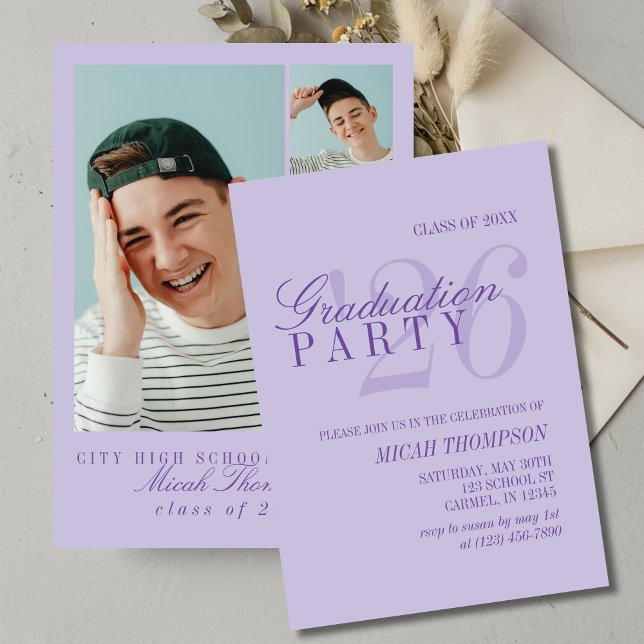 Convites Modern Purple Photo Graduation Party (Modern Purple Photo Graduation Party Invitation)