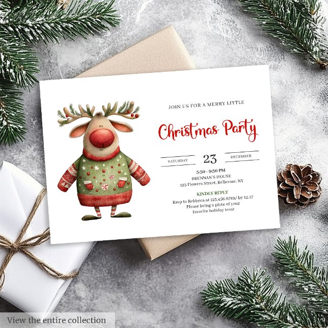 Convites Modern Quirky Reindeer festive printable invites (Modern Quirky Reindeer festive printable invitation)