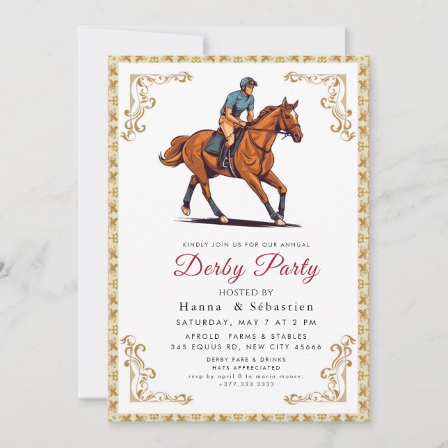 Convites Modern Race Horse Derby Party Equestrian  (Frente)