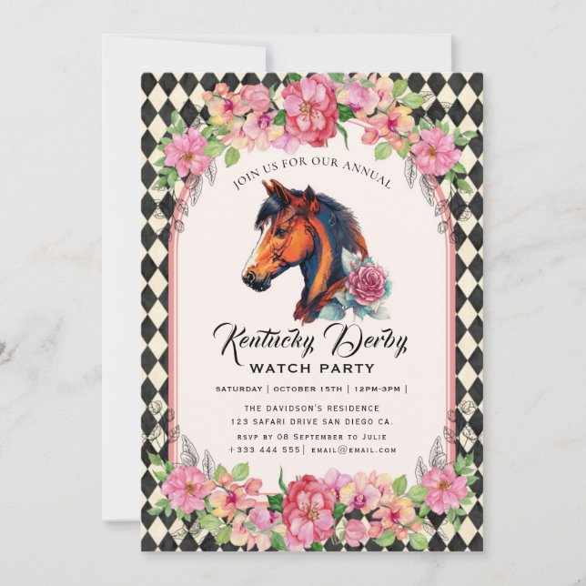 Convites Modern Race Horse Derby Party Equestrian (Frente)