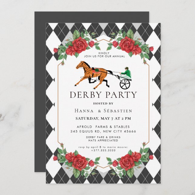 Convites Modern Race Horse Derby Party Equestrian  (Frente/Verso)