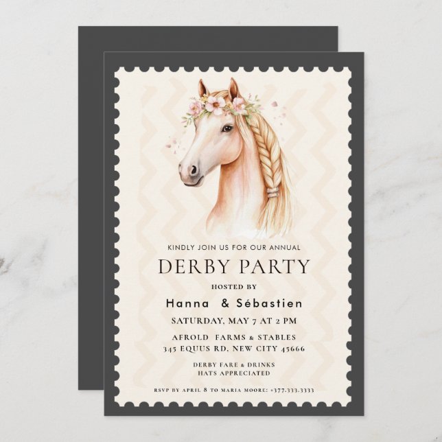 Convites Modern Race Horse Derby Party Equestrian  (Frente/Verso)