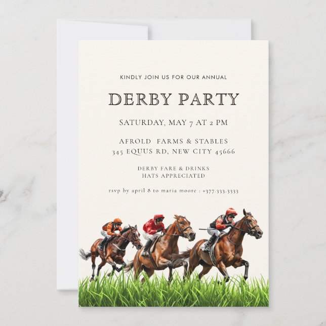 Convites Modern Race Horse Derby Party Equestrian  Invitati (Frente)