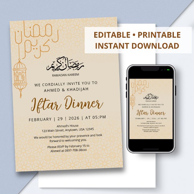 Convites Modern Ramadan Kareem Line Art Iftar Dinner (Criador carregado)