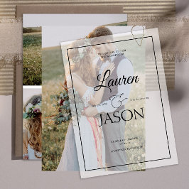 Convites Modern Real Vellum Overlay Simple 4 Photo Wedding
