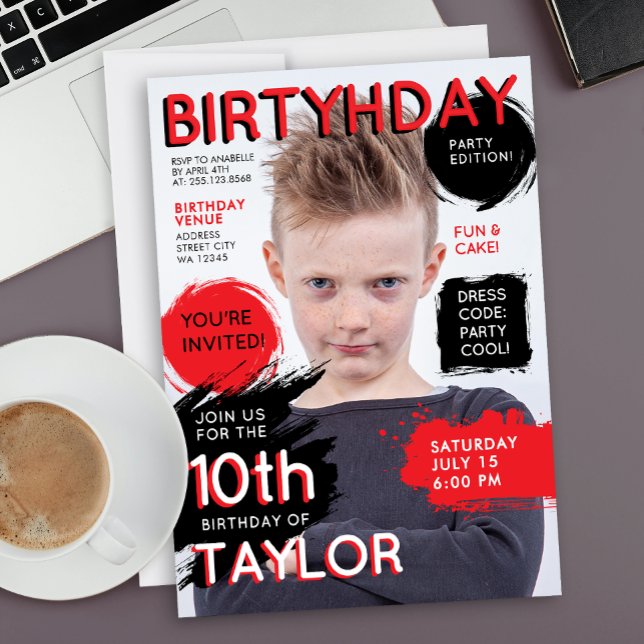 Convites Modern Red Black Magazine Cover Fashion Newspaper  (Criador carregado)