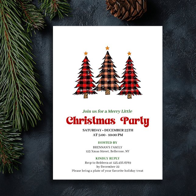 Convites Modern Red Black Plaid Festive Editable Invite (Modern Red Black Plaid Festive Editable Invite)