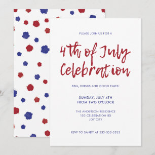 Convites Modern Red Blue Dots Independência 4 de julho