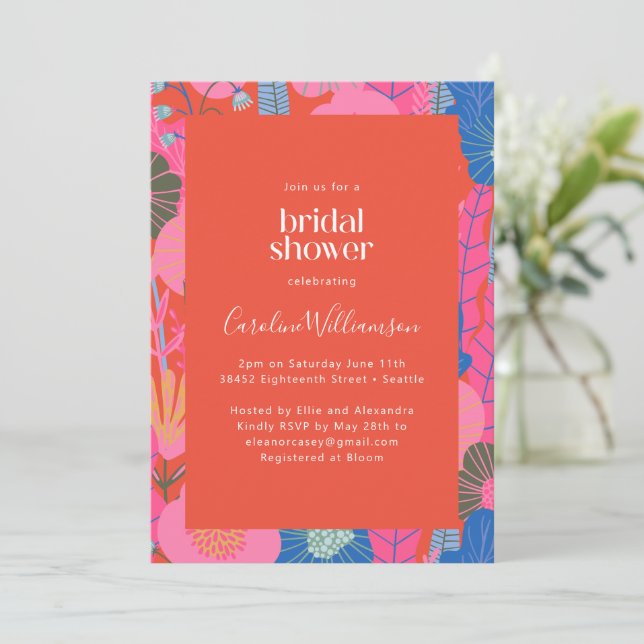 Convites Modern Red Boho Floral Stylish Bridal Shower (Em pé/Frente)