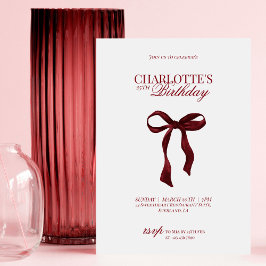 Convites Modern Red Burgundy Bow Birthday Invitation