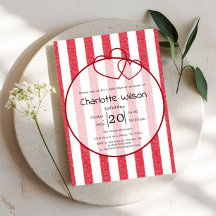 Modern Red Chalk Stripes Double Hearts Baby Shower