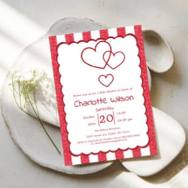 Convites Modern Red Chalk Stripes Vertical Baby Shower