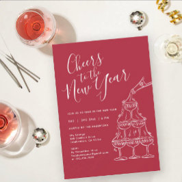 Convites Modern Red Cheers to the New Year Party