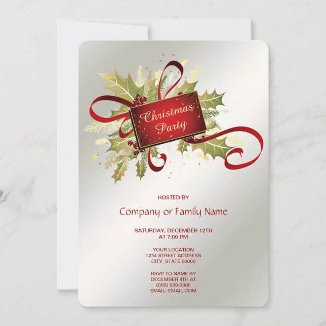 Convites Modern Red Christmas Holiday Party Invitation (Frente)