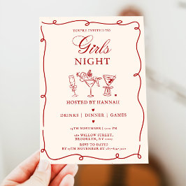 Convites Modern Red Girls Night Dinner Party  Invitation