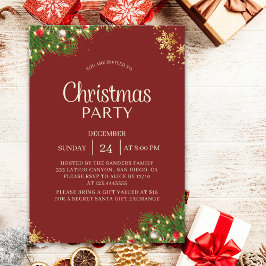 Convites Modern Red & Gold Christmas Party Invite