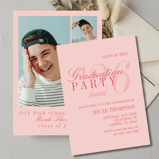 Convites Modern Red Photo Graduation Party (Modern Red Photo Graduation Party Invitation)