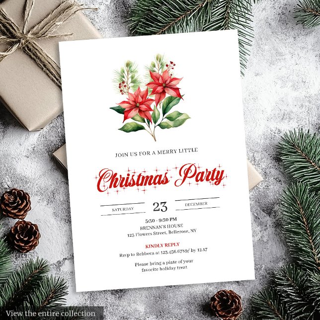 Convites Modern Red Poinsettia Editable Design Christmas  (Modern Red Poinsettia Editable Design christmas invitation

)