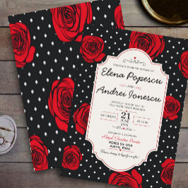Convites Modern Red Rose Elegant Black and Red Romantic