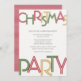 Convites Modern Red Strips Festa Dourada de Natal Verde