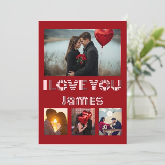 Convites Modern Red Valentine’s Day Photo Card – 4 Photos (Em pé/Frente)