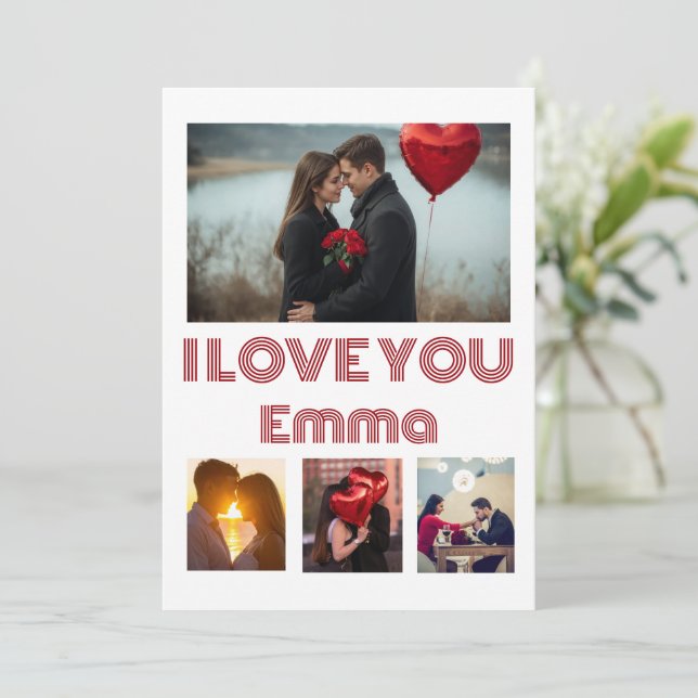 Convites Modern Red Valentine’s Day Photo Card – 4 Photos (Em pé/Frente)