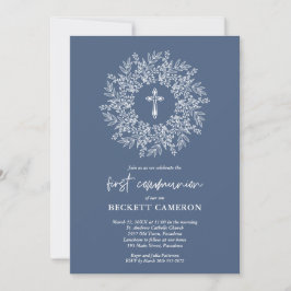 Convites Modern Religious Blue Cross First Communion