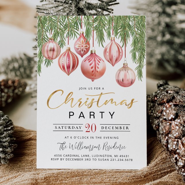 Convites Modern Retro Pink Christmas Party Invitation (Modern Retro Pink Christmas Party Invitation)