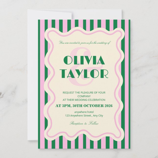 Convites Modern Retro Striped Wedding Invitation (Frente)