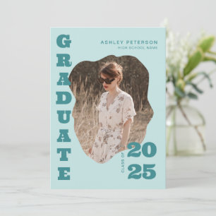 Convites Modern Retro Tipografia Teal 2 Graduação de Foto