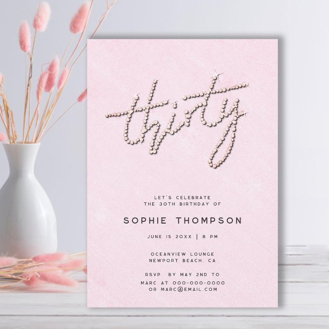 Convites Modern Rhinestones - aniversário de 30 anos Chic C (elegant modern rhinestones soft pink 30th birthday invitation for women classy glitter calligraphy)