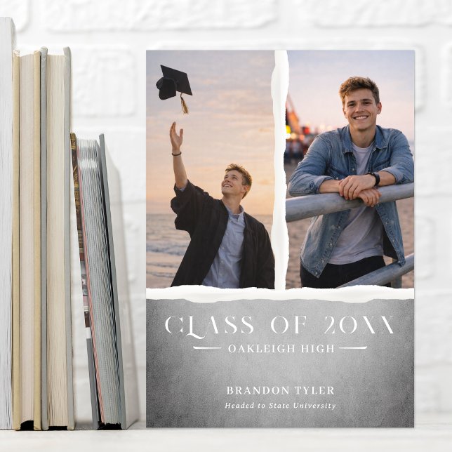 Convites Modern Ripped Paper Graduation Photo Announcement (Criador carregado)