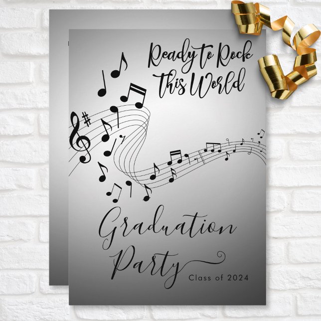 Convites Modern Rock Music Black & White Festa de formatura (Modern Rock Music Black & White Graduation Party Invitation)