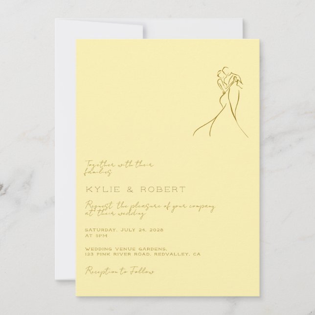 Convites Modern Romantic Butter Yellow Wedding (Frente)