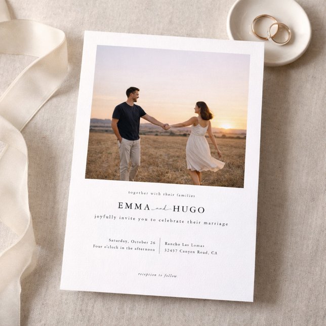 Convites Modern Romantic Elegant Photo Wedding Invitation (Criador carregado)