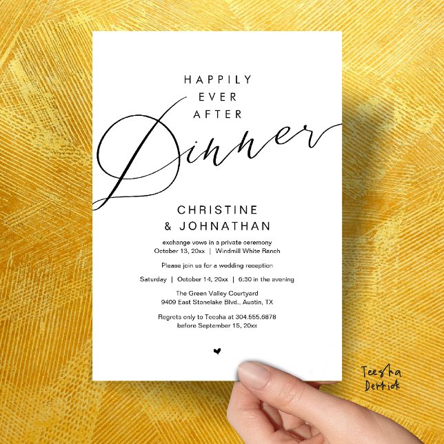 Convites Modern Romantic Wedding Happily Ever After Dinner (Modern Romantic Wedding Happily Ever After reception Dinner Invitation card in black white)
