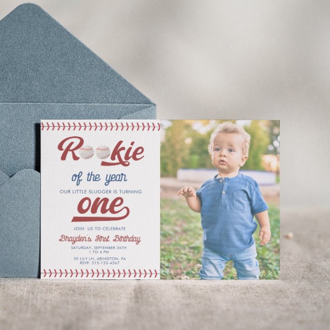 Convites Modern Rookie do Ano Foto de Aniversário do Baseba (Criador carregado)