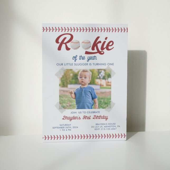 Convites Modern Rookie do Ano Foto de Aniversário do Baseba (Criador carregado)