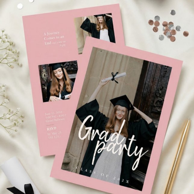 Convites Modern Rose Gold Photo Collage Graduation (Criador carregado)
