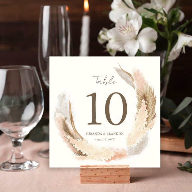 Convites Modern Rustic Pampas Grass Wedding Table Number (Criador carregado)