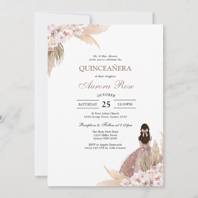 Convites Modern Rustic Quinceanera Invitation (Frente)