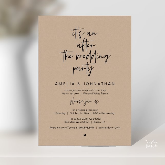 Convites Modern Rustic Wedding Reception Brown Kraft (Modern Rustic Wedding Reception Brown Kraft Invitation card pdf black script)